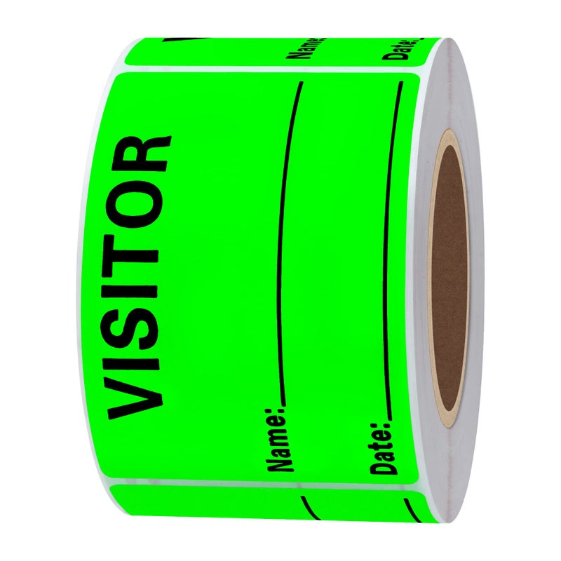 Hybsk Visitor Badge Stickers Guest Temporary Pass Name Identification Neon Fluorescent Green Labels 2 x 3 inch Stickers 300 Labels Per Roll (Fluorescent Green) - Image 3